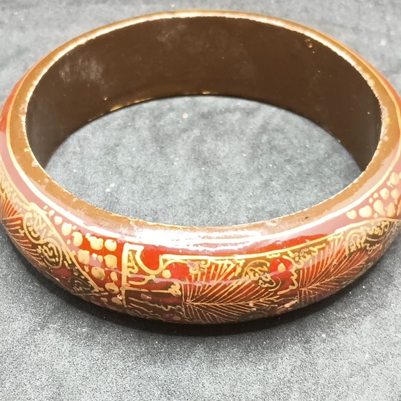 vintage red gold pattern bangle bracelet - Picture 2 of 4